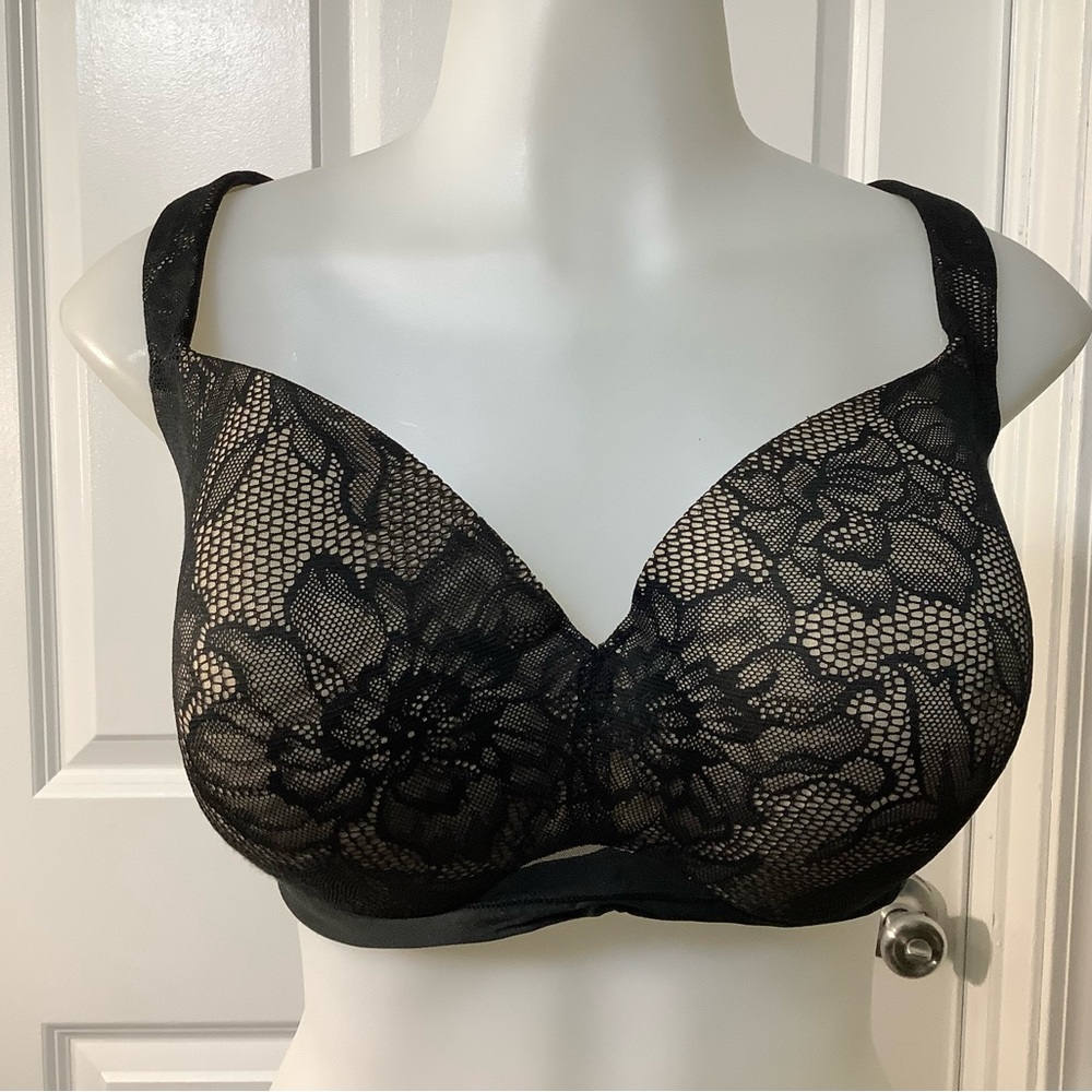 Cacique Black Floral Lace Bra 40 DDD